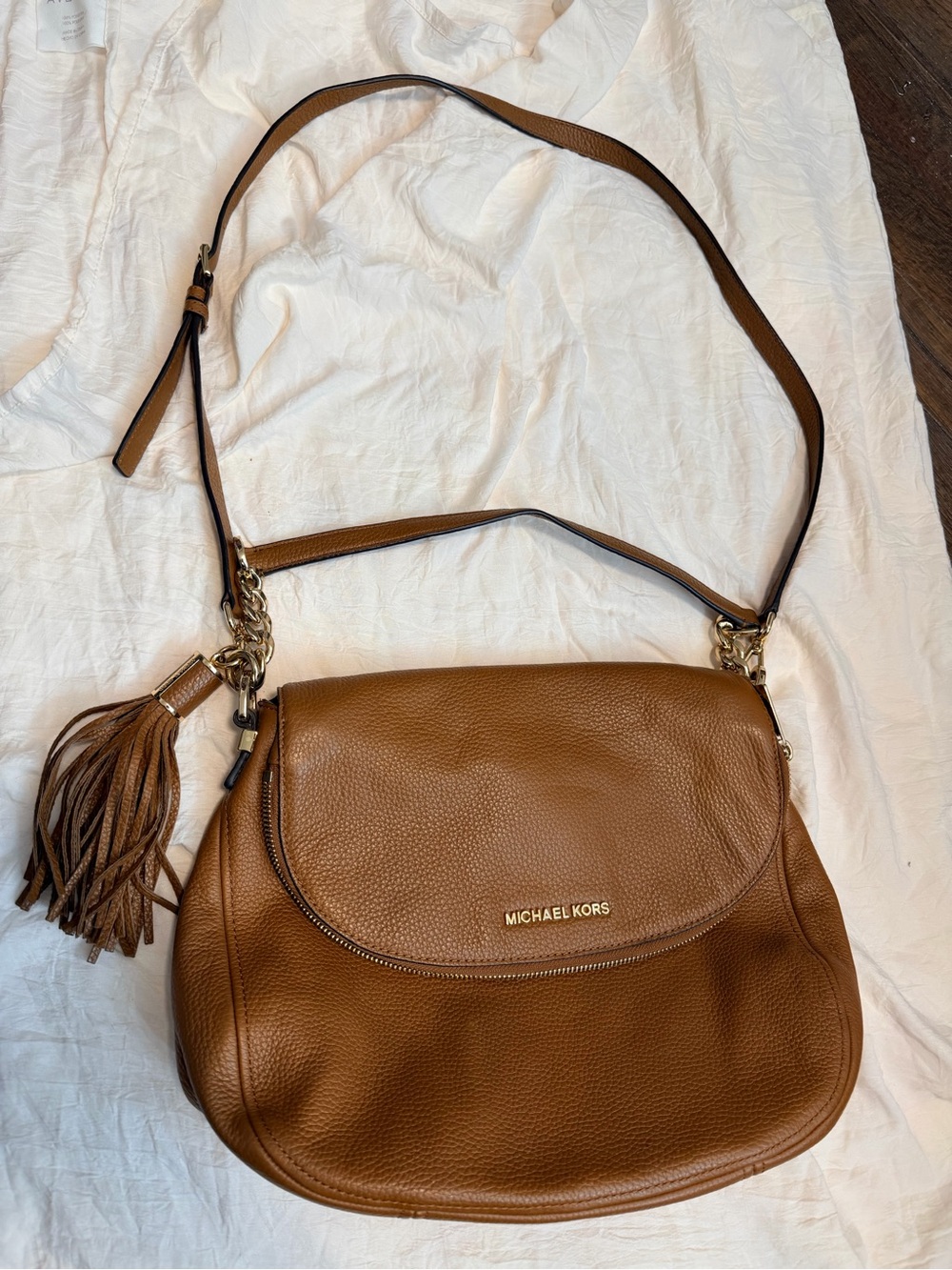 Michael Kors Cognac Pebbled Leather Shoulder Bag with Tassel